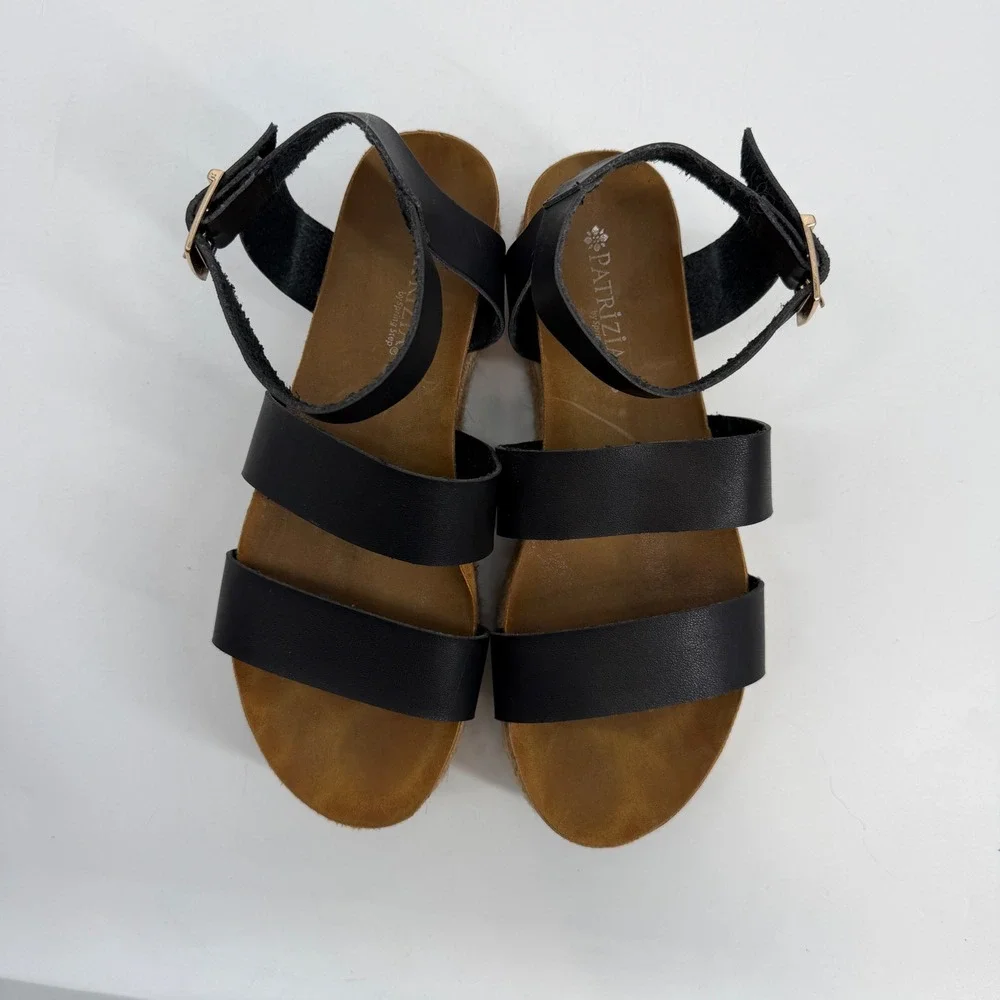 Patrizia by Spring Step Black Faux Leather Espadrille Platform Sandals Womens 38